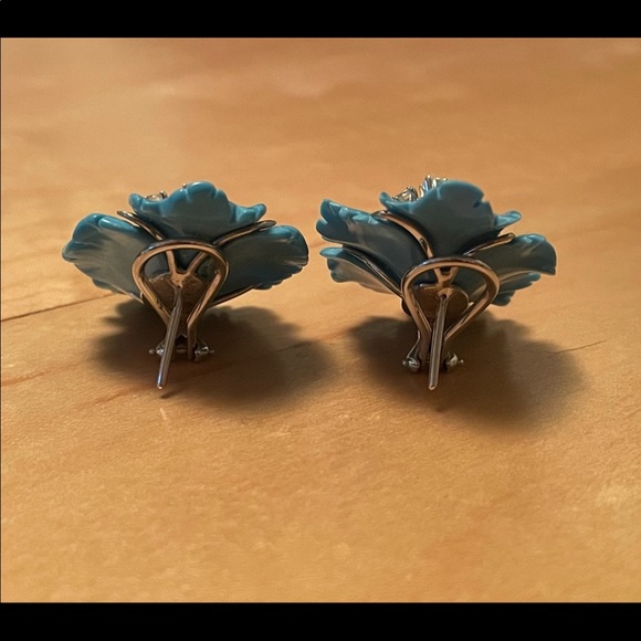 Cathy Waterman Turquoise Enamel & Diamond Flower Earrings - Picture 7 of 8
